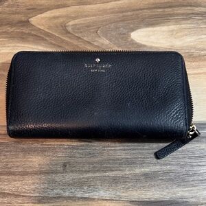 Kate Spade New York Black Pebbled Leather Zip-Around Wallet